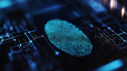 Digital Fingerprint Illustration: Biometric Security in Blue.
