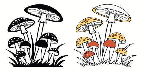 Forest Fungi Vector Icons – Mushroom Silhouettes and Illustrations