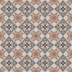 Blue and brown damask seamless background from a floral ornament, fashionable modern wallpaper, tiles, pottery, or textiles. Baroque style. Vintage style. 