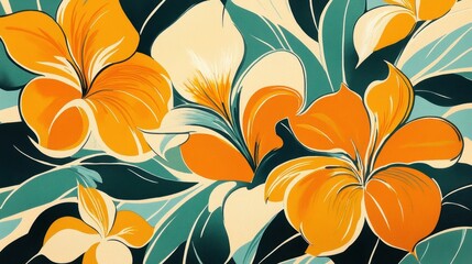 Vibrant floral pattern design with orange blossoms.
