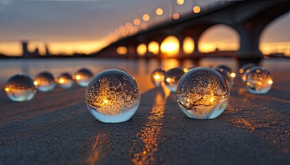 Crystal orbs capture sunset reflections