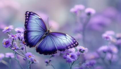 Delicate butterfly amidst soft purple flowers
