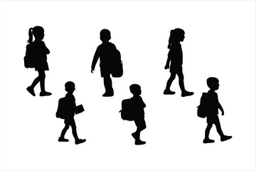 Back to school, boys and girls, kids going to school silhouette design