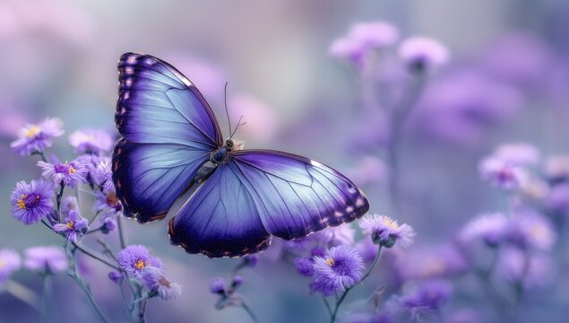 Delicate butterfly amidst soft purple flowers