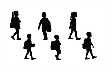 Back to school, boys and girls, kids going to school silhouette design