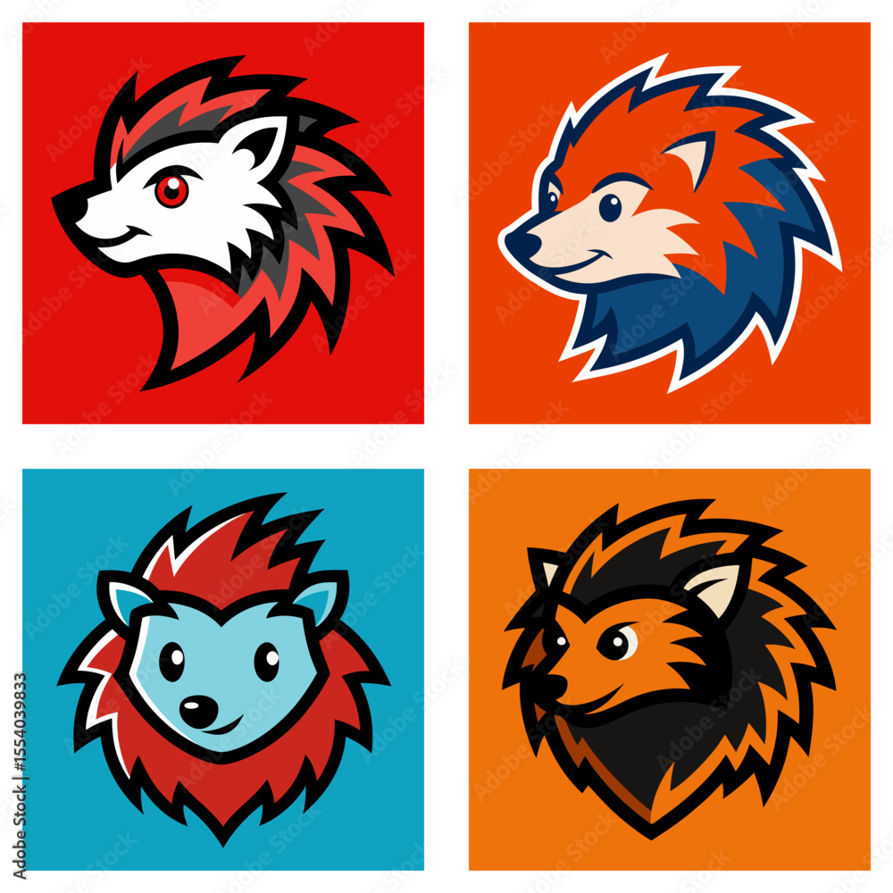 Poster four cartoon animal heads with different color schemes in square frames are displayed here nicely