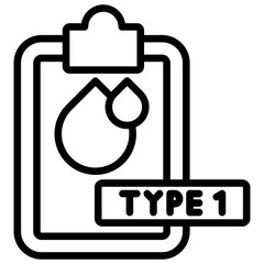This icon depicts a clipboard with a document containing blood type one data on diabetes high blood sugar levels because the body does not produce enough insulin