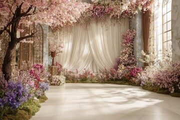 Floral, dreamy interior with soft light