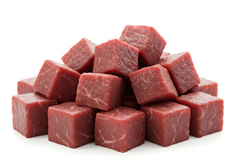 Diced Raw Beef Cubes Pile | Fresh Red Meat Pieces for Stew, Goulash, and Culinary Stock Photos