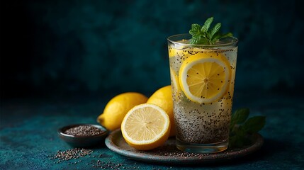 Lemon chia drink, refreshing