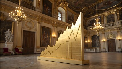 Golden Financial Graph in Luxurious Hall