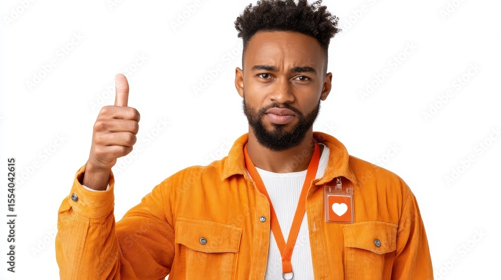 Aufkleber man with beard and jacket points directly at viewer intense gaze focused expression
