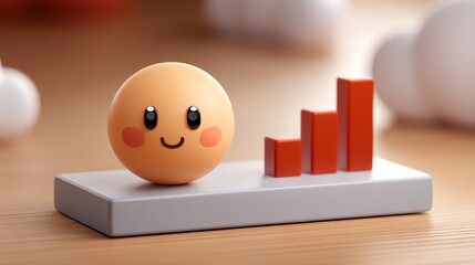 A cheerful emoji sits next to a red bar chart, symbolizing positive growth and data visualization.