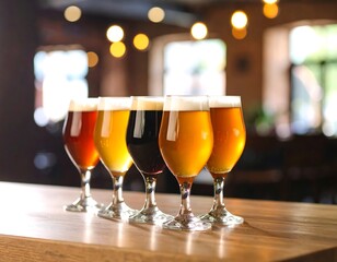 Variety of beers on a bar