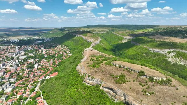 Panoramic Aerial View Of The Medieval Fortress Of Ovech Near Provadia, Bulgaria.