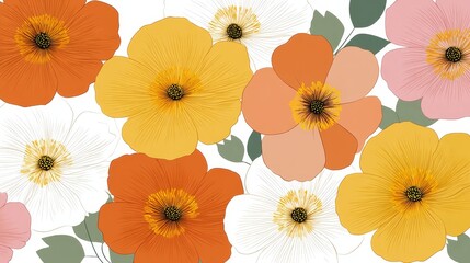 A stunning display of flowers in full bloom, closeup of vibrant petals and lush green leaves