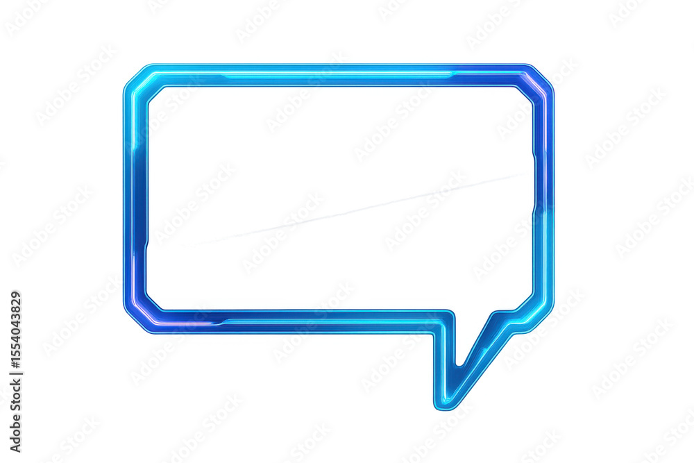 Poster vibrant neon blue speech bubble with transparent backdrop, highlighting digital communication and me