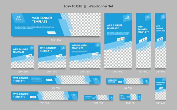 web banners of different sizes with place for photos. Abstract banner design web template Set, Horizontal header web banner. 