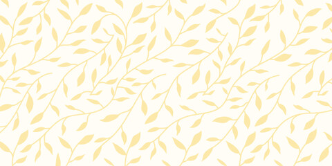 Seamless yellow leaf pattern on cream background. Elegant botanical vector for fabric, wallpaper, packaging, stationery, and spring or autumn themed designs.