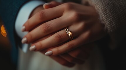 The couple held hands and put on each other's wedding rings.
