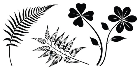 Decorative Nature Icons – Leaf Silhouettes and Plant Designs