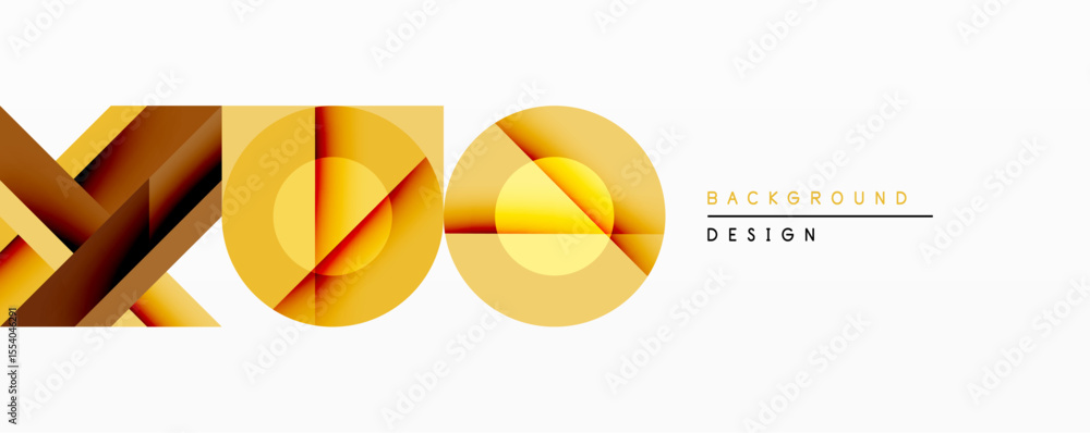 Poster Abstract golden shapes form letters X, Y, O. Gradient colors create depth, modern design element for backgrounds or branding. Minimalist aesthetic, clean lines.