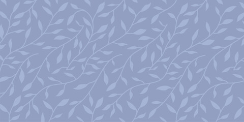 Seamless botanical leaf pattern in dusty blue tones. Elegant foliage background perfect for fabric, wallpaper, packaging, wrapping paper, and modern nature-inspired designs.
