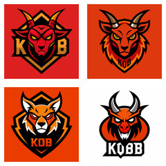 Collection of four stylized animal mascot logos featuring a goat and a fox with bold colors and lettering