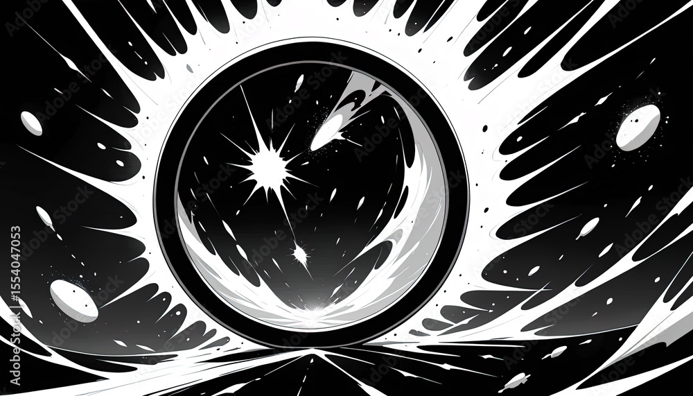 Poster abstract black and white design with circular element.