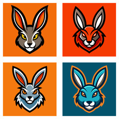 Fototapeta premium Four square panels displaying stylized rabbit heads in varying colors and backgrounds artfully arranged