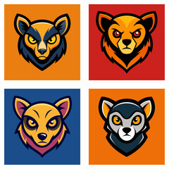 Obraz premium Collection of four stylized animal heads in square frames with different color schemes and expressions