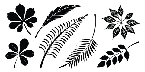 Tropical and Maple Leaf Silhouettes Vector Pack