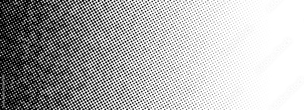 Poster Grunge halftone gradient texture. Black pixelated backdrop. Weathered grit noise background. Damaged glitched print overlay. Fading gritty sand wallpaper. Vector merged texture template surface