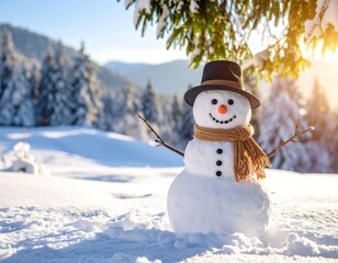 Fototapeta premium Snowman in snowy mountains