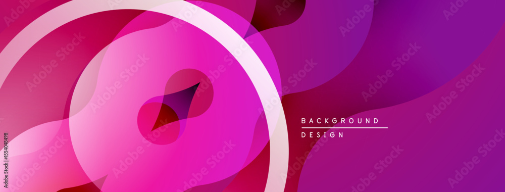 Poster Abstract pink design features overlapping circles, waves. Modern gradient background creates dynamic visual effect. Minimalist style.
