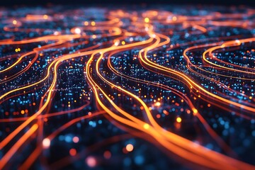 Abstract technology background with data stream lines and glowing particles effect illustration