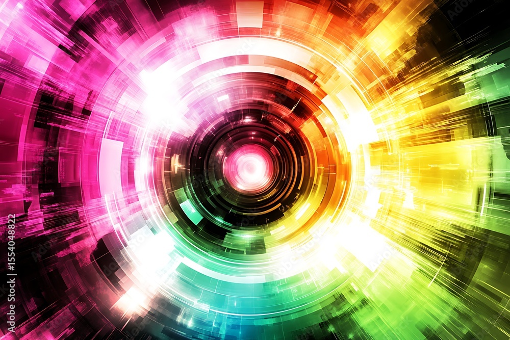 Poster abstract colorful technological background with circular shapes and glowing light effects