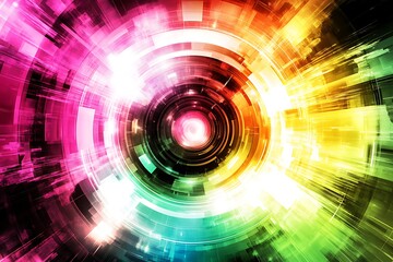 Abstract colorful technological background with circular shapes and glowing light effects