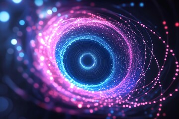 Abstract Technology Tunnel with Glowing Particles and Data Streams for Innovation