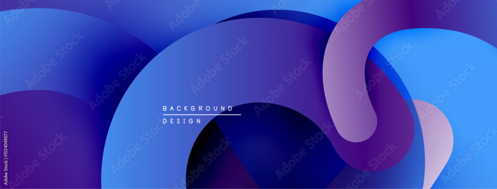 Poster abstract fluid shapes overlap, creating vibrant blue purple gradients. modern design suggests moveme