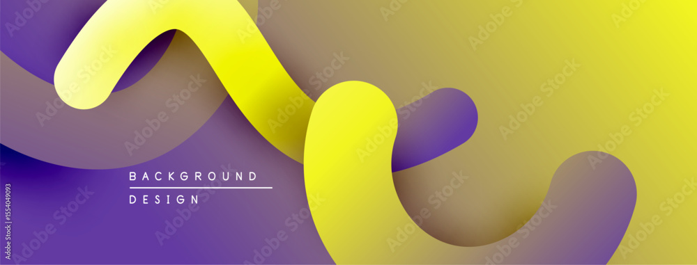 Poster Abstract background features flowing yellow shapes over purple, gold gradients. Modern design, smooth curves create dynamic visual effect.