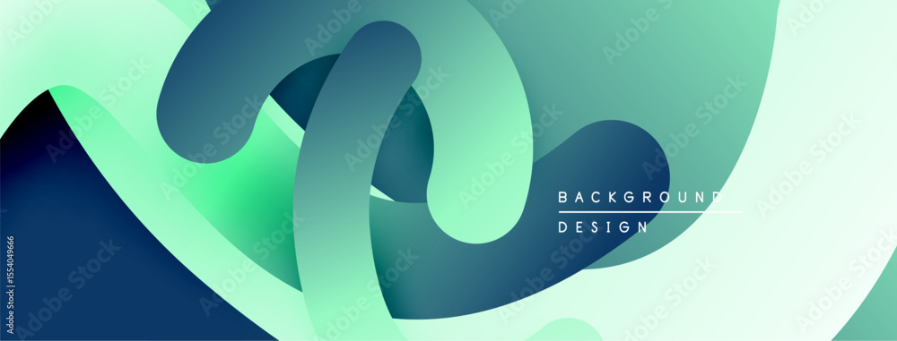 Aufkleber Abstract fluid shapes overlap, creating dynamic teal, green gradients. Modern design evokes movement, depth, visual interest.