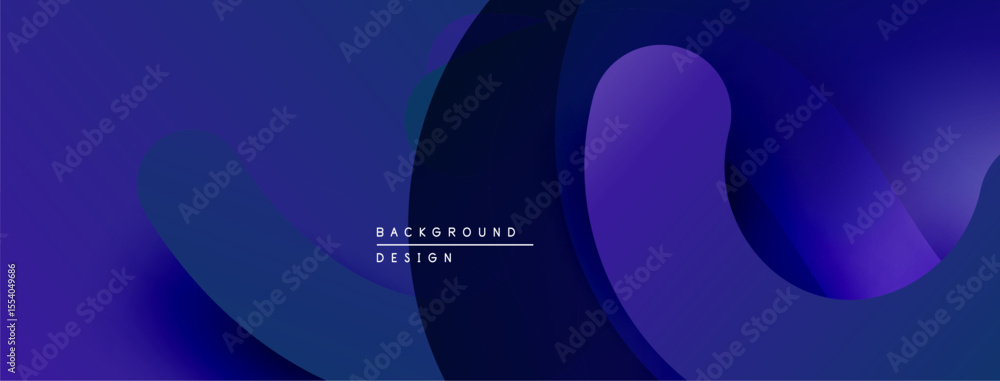 Poster Abstract fluid shapes, vibrant purple hues, modern design. Smooth gradients create dynamic visual effect. Minimalist composition.