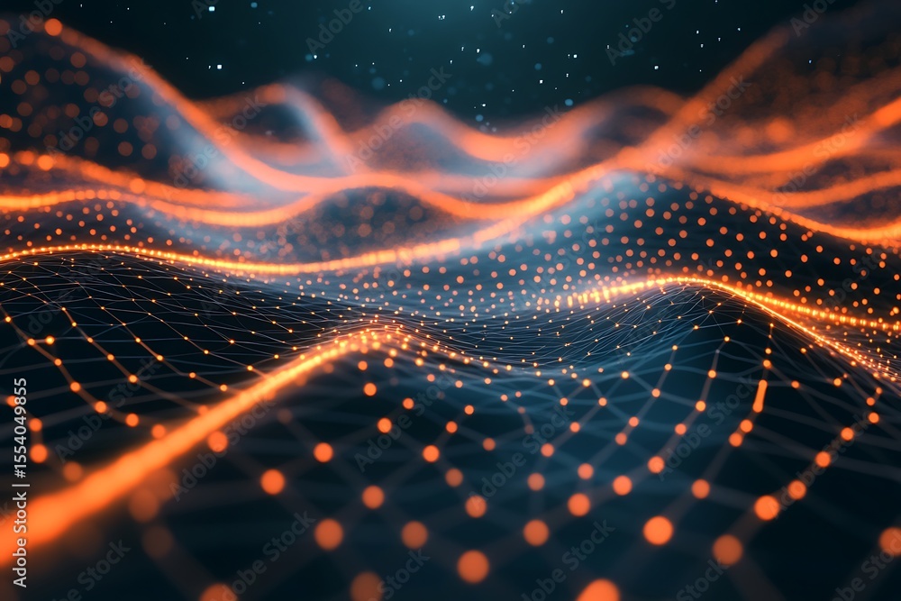 Fototapete futuristic data stream with glowing nodes and network connections for technology concepts