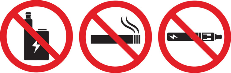 No Smoking & No Vaping Prohibition Vector Icons – Cigarette and E-Cigarette Ban Signs