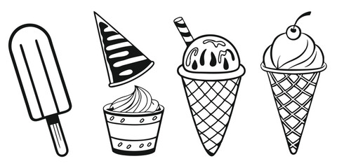 Outline Ice Cream Treats – Minimal Line Art of Frozen Desserts
