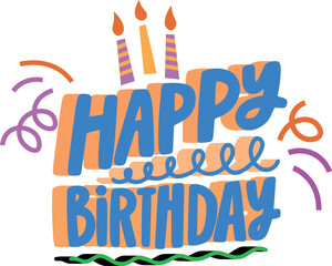 Colorful "Happy Birthday" Lettering with Festive Decorations – Fun Celebration Typography