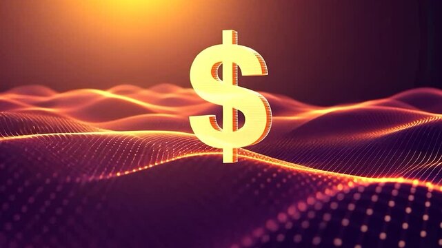 Golden dollar sign on abstract wavy surface