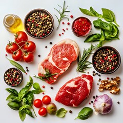 Colorful assortment of fresh ingredients for a delicious meal preparation.