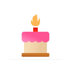 cake with candles icon, flat colored vector. modern and minimalist design